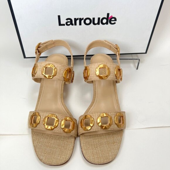 Larroudé Milan Block Heel Sandals Beige Women Brazil Raffia Sandals Size 6.5 - Picture 7 of 12